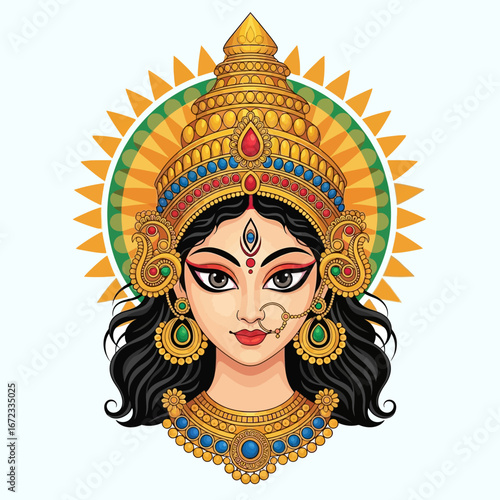 Beautiful Face of Goddess Durga. Hindu Deity for Navaratri Puja.
