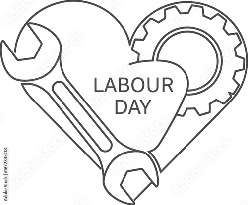 Labour day wrench gear heart construction engineering industry worker job