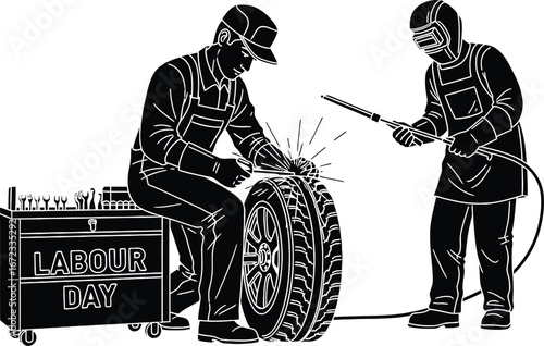 Labour day welding tire repair mechanic worker industry job occupation skill
