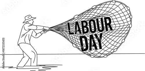 Labour day worker fishing net holiday celebration industry labor job work may