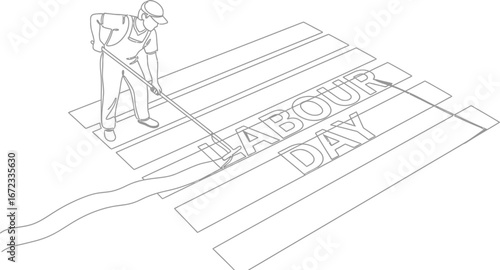Labour day worker painting line art construction industry job work occupation day