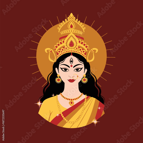 Elegant vector portrait of Hindu Goddess Durga for Navaratri and Durga Puja