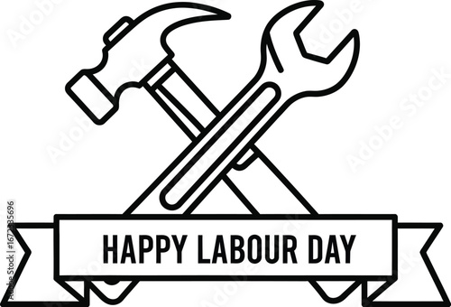 Happy labour day hammer wrench tools construction worker industry repair job
