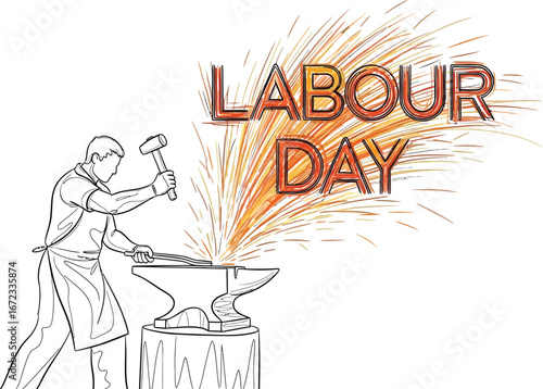 Labour day blacksmith anvil hammer sparks worker forging metalwork industry