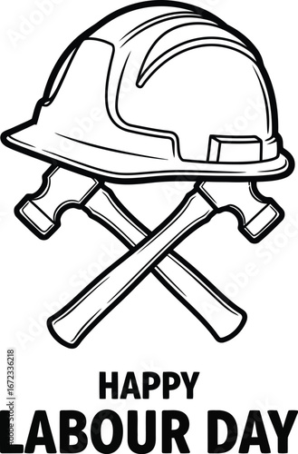 Labour day construction worker helmet hammers tools industry building safety