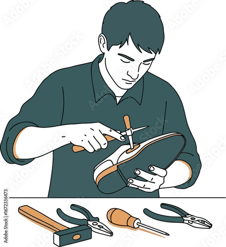 Shoemaker repair shoes footwear craft handmade leather tool workshop artisan job