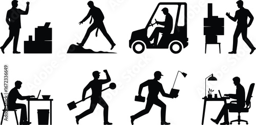 Collection of silhouettes depicting various professions and activities for business and industry concepts