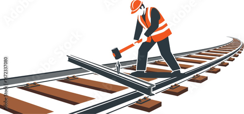 Railway construction worker repair track maintenance safety engineer hammer job