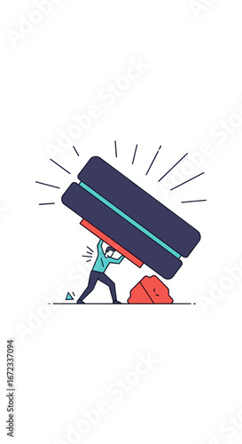 A person struggling to hold a massive object that is about to fall on them from above