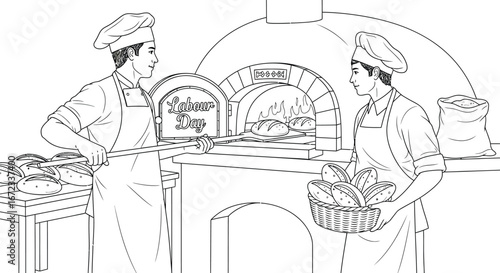 Baker bakery bread oven labour day food chef bake fresh loaf kitchen work
