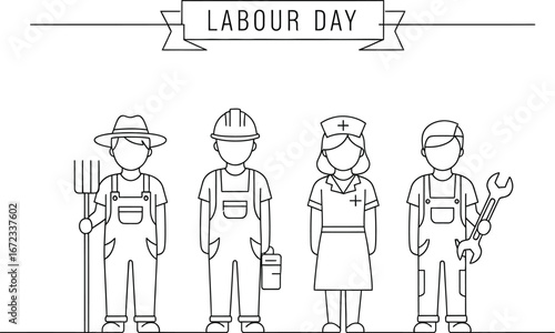 Labour day workers professions farmer construction nurse mechanic outline