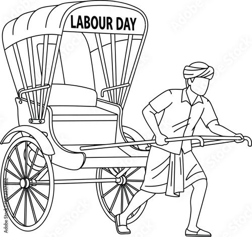 Labour day rickshaw man pulling vehicle transport india asian traditional work