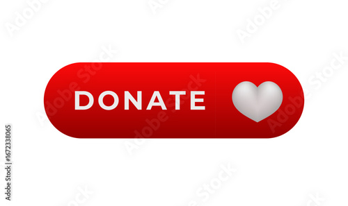 Bright red button featuring donate text and a heart icon, encouraging charity and support.