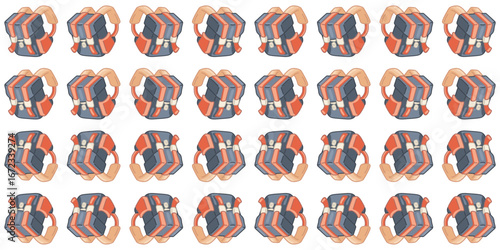 Seamless Cartoon Backpack Pattern. Blue and orange school backpacks in cartoon style. Flat seamless pattern on white background.