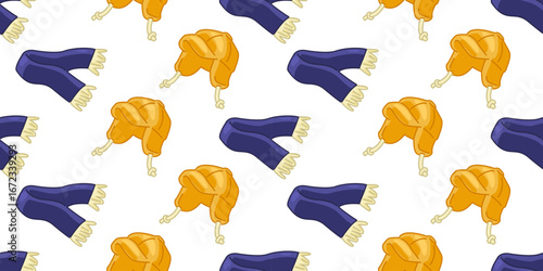 Seamless Purple Heart Gift Pattern. Heart shaped gift boxes with bow in cartoon flat style. Seamless purple present pattern on white background.