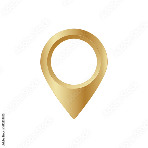 A sleek and metallic gold location pin icon, perfect for enhancing digital maps and web designs.