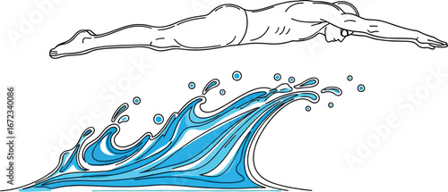 Swimming swimmer water ocean sea sport athletic exercise wave blue motion splash dive