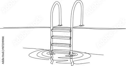 Swimming pool ladder water ripples one line drawing minimalist art summer vibes