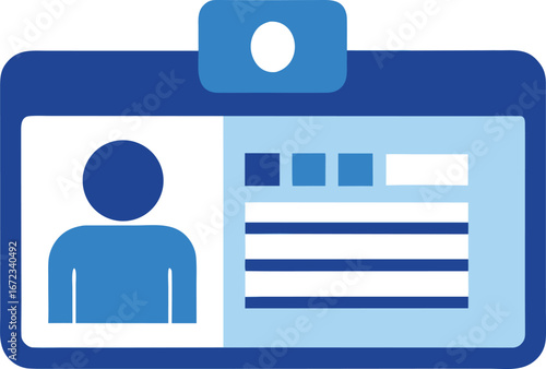 Vector illustration of blue and white employee id card with barcode and person icon scalable eps