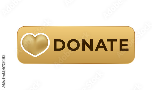 Golden donate button with a heart symbol, ideal for supporting online charity and fundraising efforts.