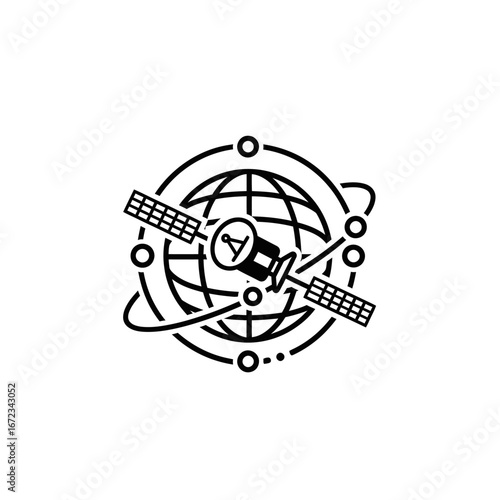 Satellite orbiting globe symbolizing global communication and technology