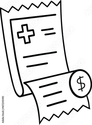 Vector art of handdrawn illustration of a medical bill with a dollar sign