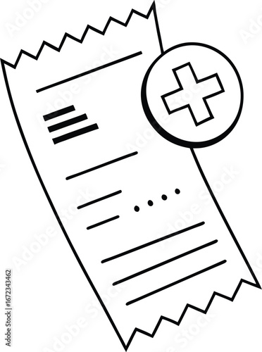 Vector art of handdrawn illustration of a medical receipt with a plus sign