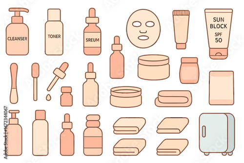 Assorted skincare products displayed on a clean surface in a modern aesthetic arrangement