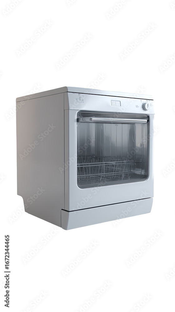 Fototapeta premium White freestanding dishwasher, angled view