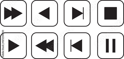 Free Download Media Player Vector Icon Set – Play, Pause, and Control Button Symbols for Audio and Video Applications. - GFXLoad