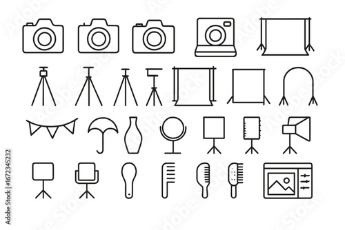Collection of photography equipment and tools for studio use in various settings and projects