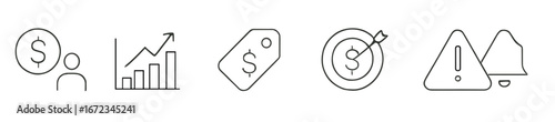 Visual representation of financial concepts including growth, pricing, and alerts in a minimalist style