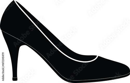 Vector art of stylish black stiletto heel shoe, representing modern fashion and feminine elegance
