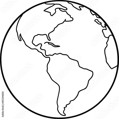 Vector art of outline illustration of planet earth showing north and south america