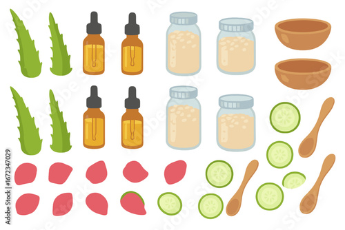 Natural skincare ingredients arranged for a DIY beauty treatment in a minimalist style