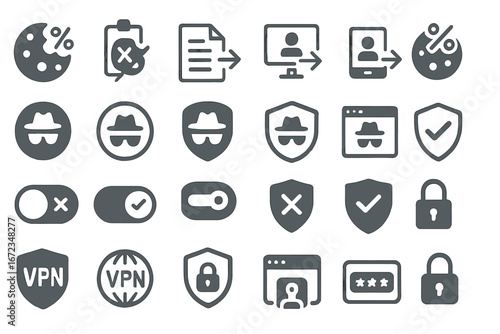 Illustration of various cybersecurity icons representing privacy, data protection, and online security measures