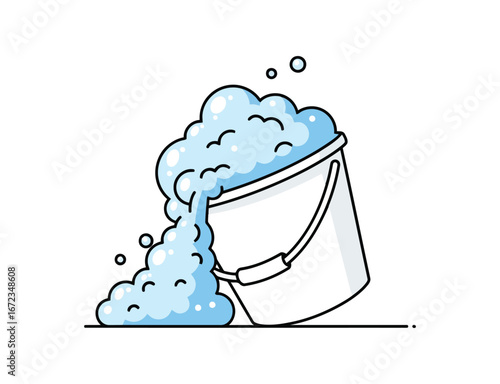 Bucket overflowing with soapy foam