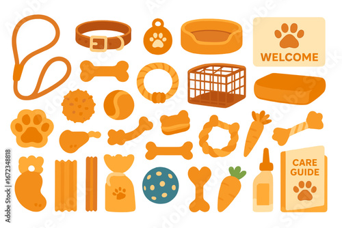 Collection of pet supplies and accessories designed for a welcoming and caring environment for animals