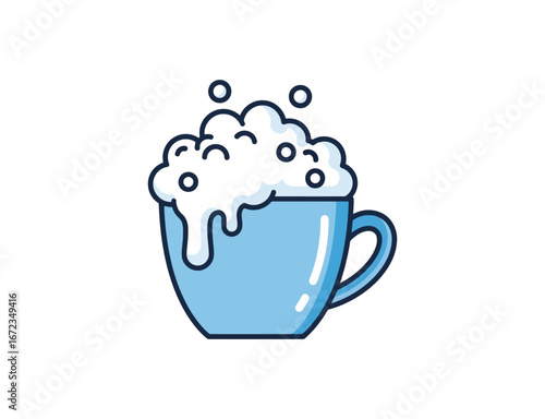 A blue mug filled with creamy foam and bubbles