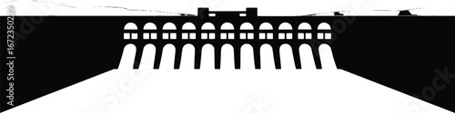 Architectural arches in perspective with water flowing through