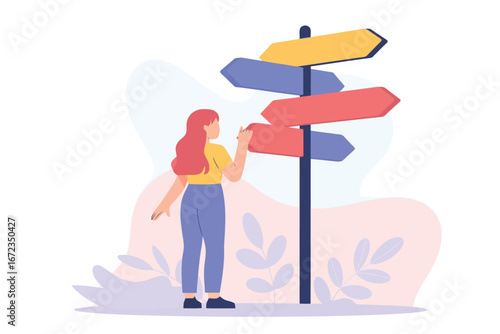 Flat design illustration of a young woman with a pleasant expression rendered in a clean modern style with vibrant colors