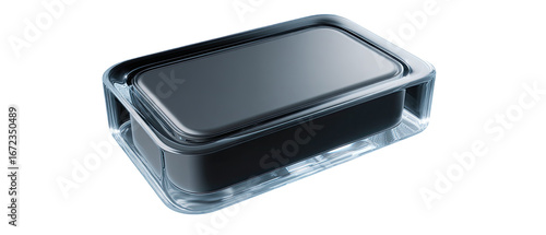 Dark gray rectangular food container with clear plastic lid