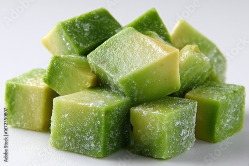 Colorful Green Cubes of Frozen Avocado for Healthy Snack Options
