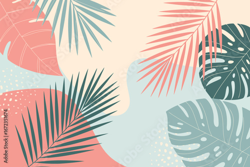 Modern tropical leaf illustration with vibrant colors and clean lines perfect for summer designs