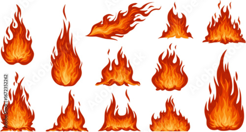 vector set of Vignette Fire Flame Illustration
