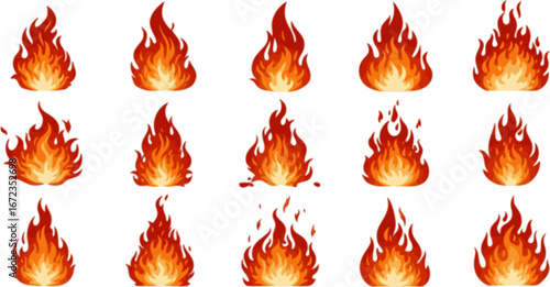 vector set of Vignette Fire Flame Illustration
