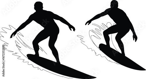 Two silhouetted surfers riding waves dynamic action sports and ocean adventure
