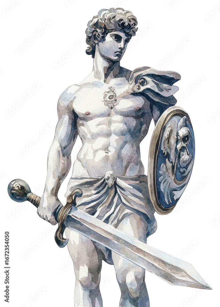Obraz premium PNG An ancient greek weapon man art illustrated.
