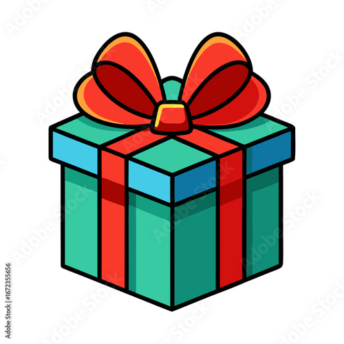 Turquoise gift box with red ribbon and bow isolated on white background isolated on transparent background