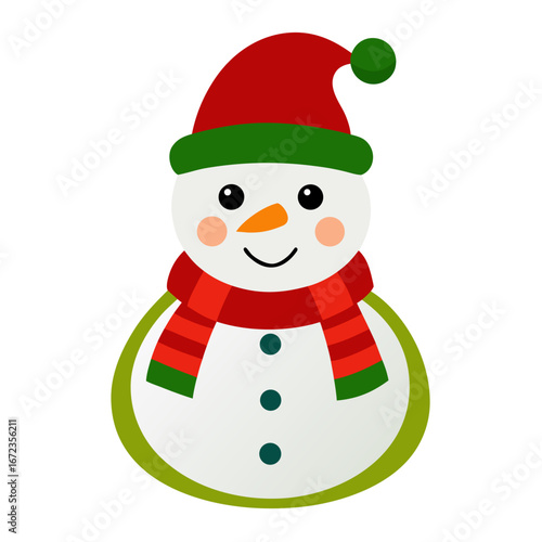 Cute cartoon snowman wearing a red hat and scarf isolated on white background isolated on transparent background
